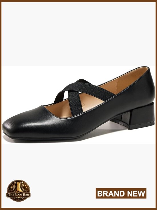 Shoes - Chunky Low Heel Mary Jane Pumps - Square Toe Dress Shoes